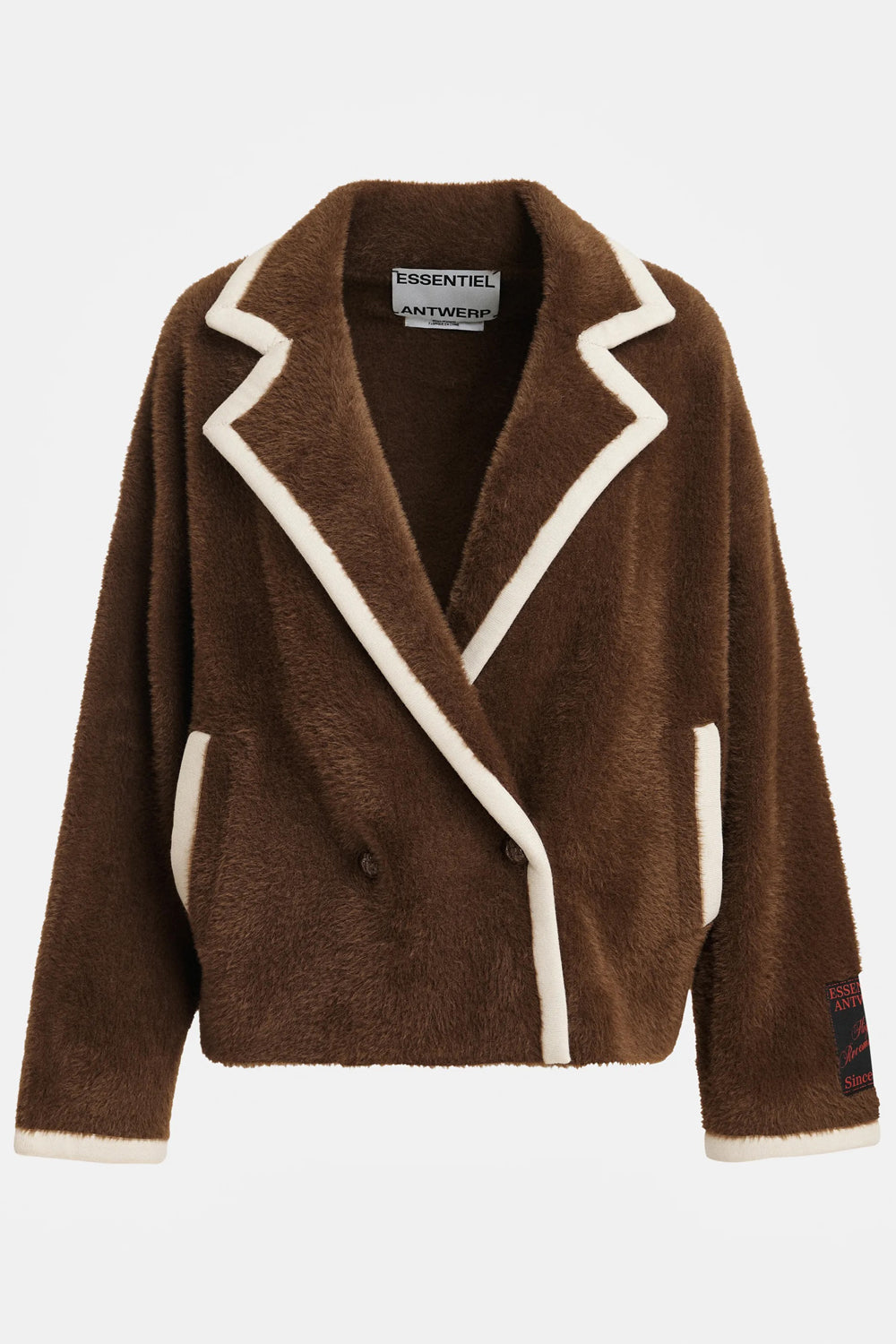 Essentiel Antwerp Kugar Brown Cardigan with White Contrast Trim