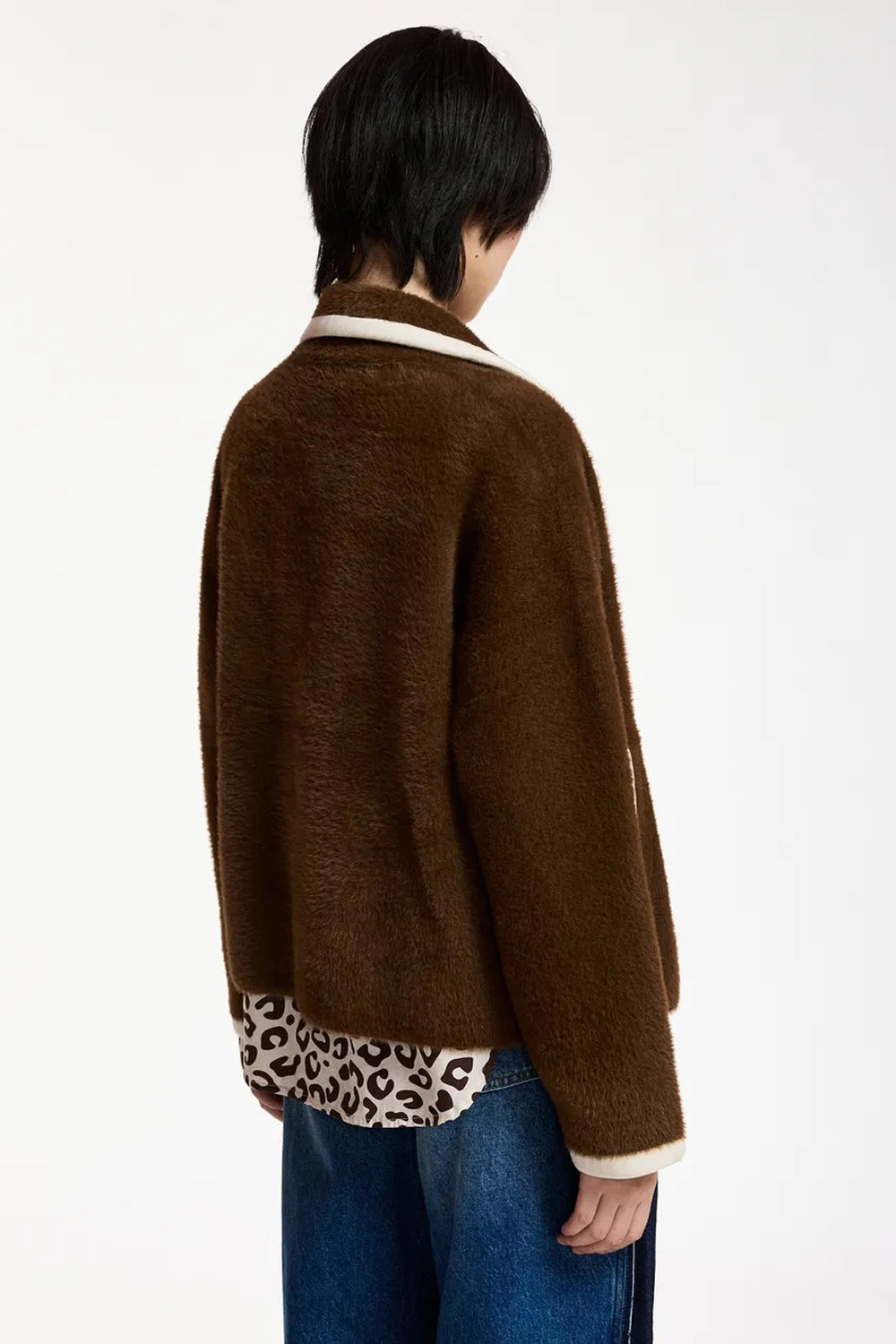 Essentiel Antwerp Kugar Brown Cardigan with White Contrast Trim