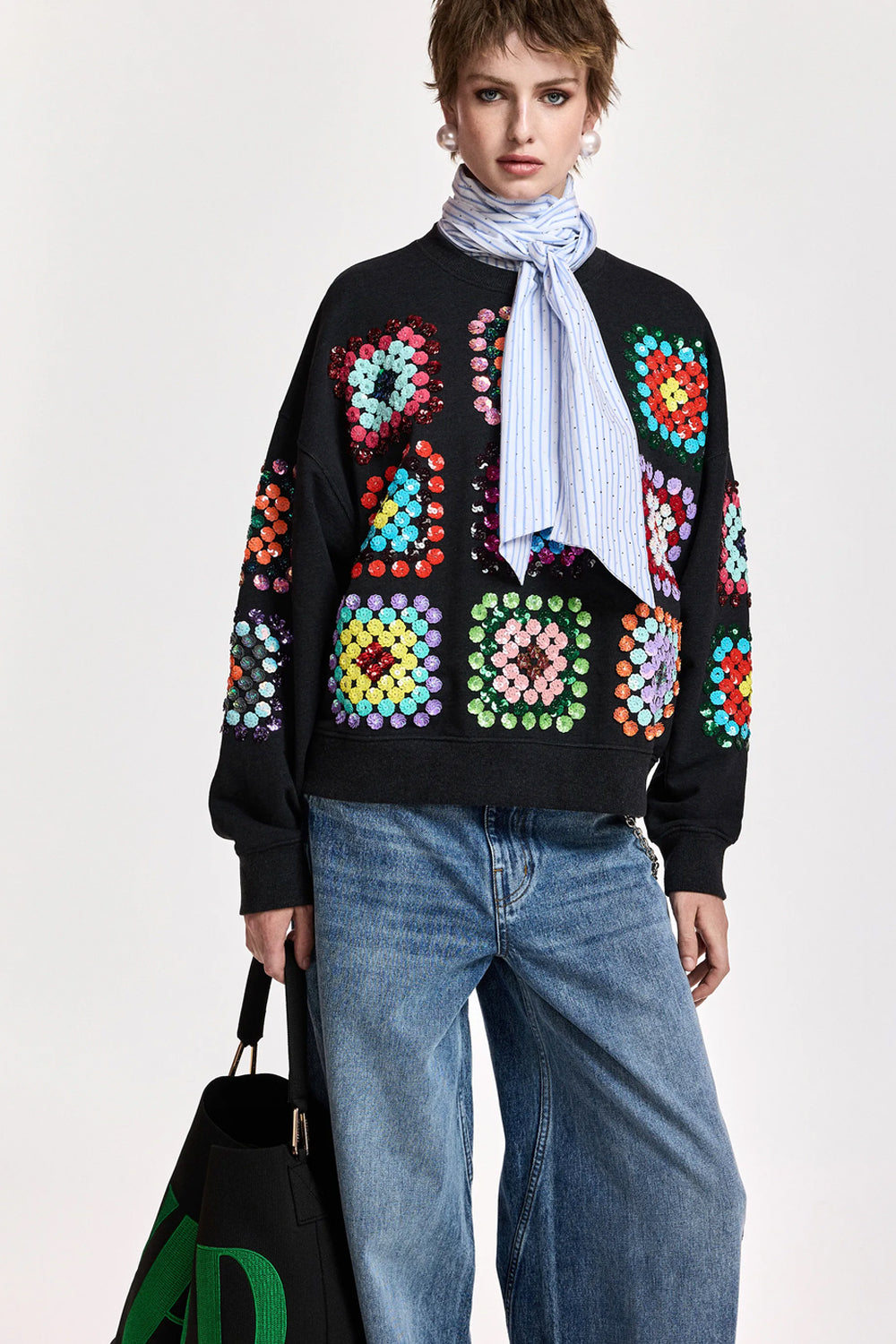 Essentiel Antwerp Karnaval Sweatshirt In Multi Sequin