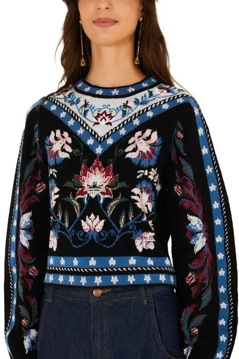 Farm Rio Natalia Burgundy Knit Sweater