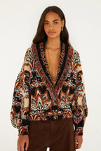 Farm Rio Tapestry Dream Cream Knit Fringe Cardigan