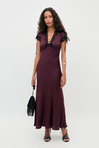 RIXO Fern Dress in Floral Trail Jacquard Wine