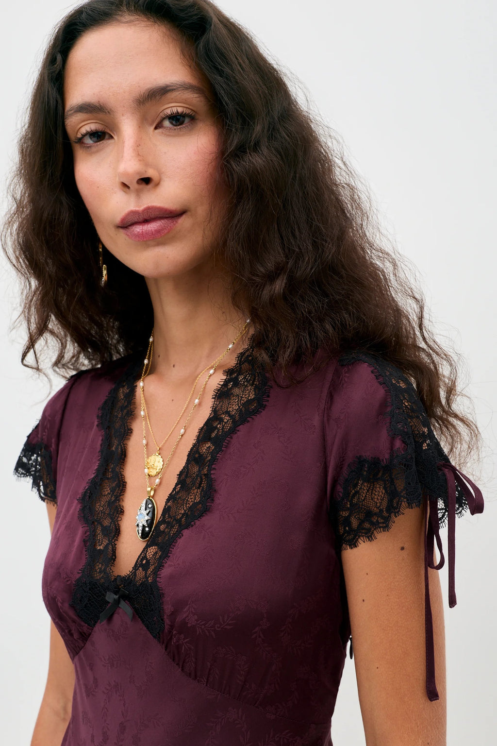 RIXO Fern Dress in Floral Trail Jacquard Wine