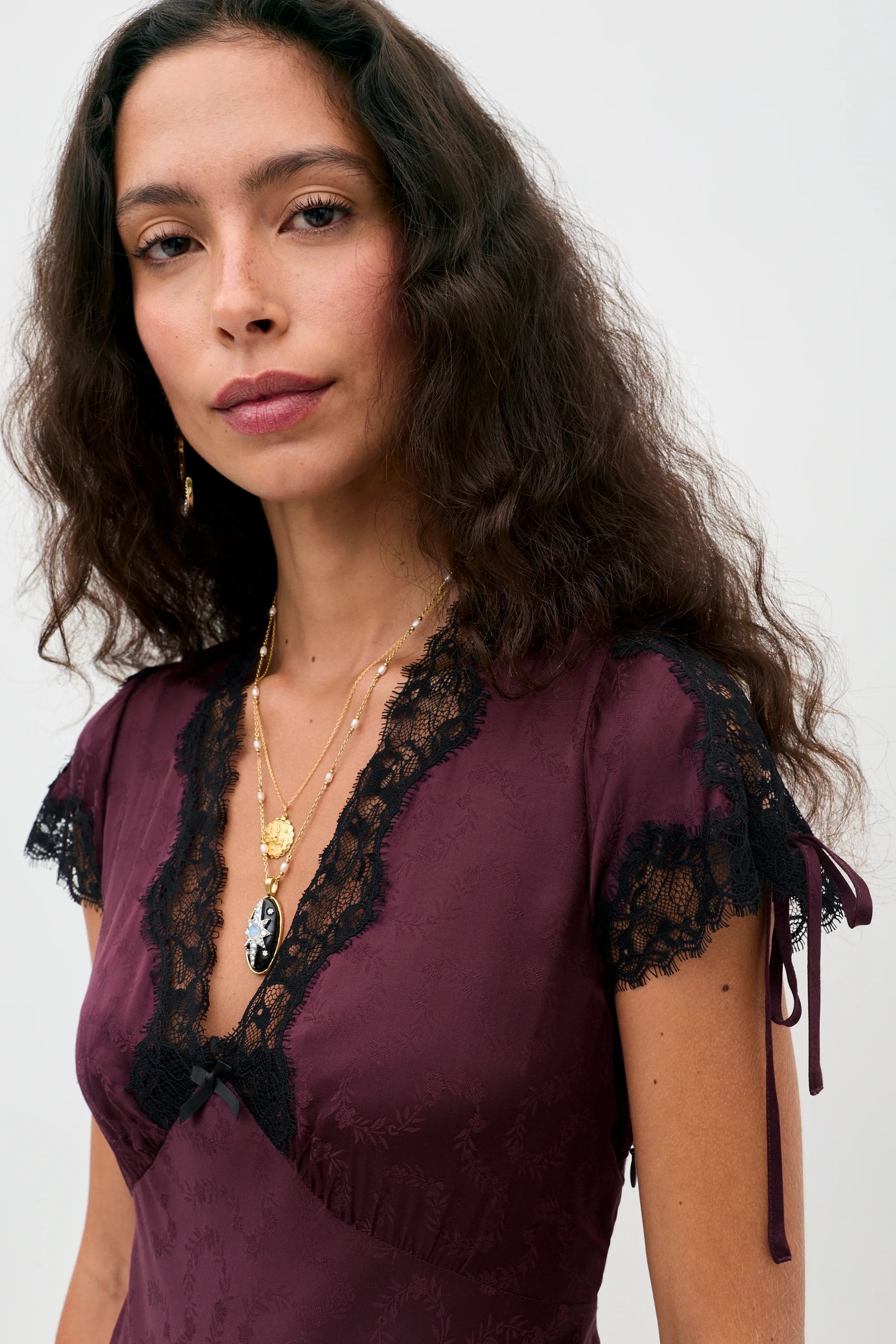 RIXO Fern Dress in Floral Trail Jacquard Wine