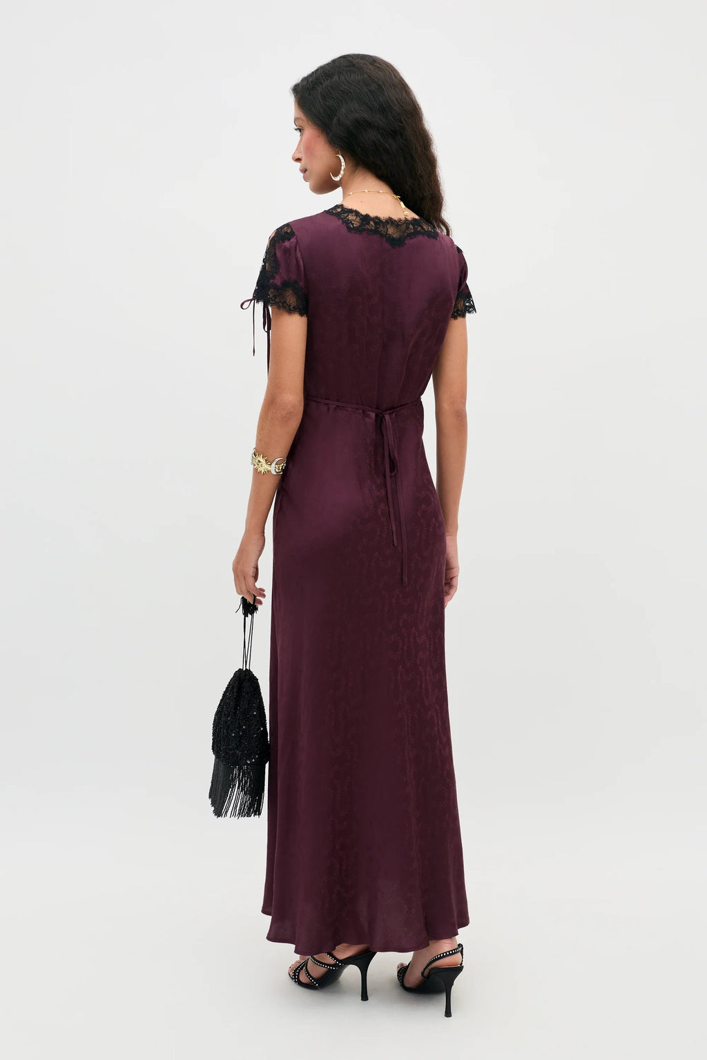RIXO Fern Dress in Floral Trail Jacquard Wine