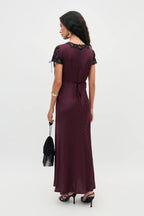 RIXO Fern Dress in Floral Trail Jacquard Wine