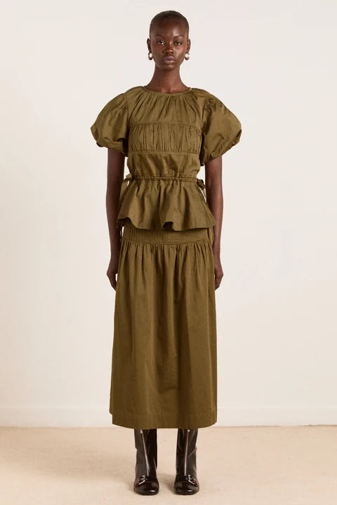 Damson Madder Hadley Blouse in Olive Satin