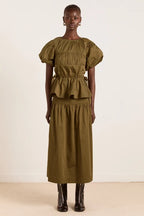 Damson Madder Hadley Blouse in Olive Satin