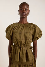 Damson Madder Hadley Blouse in Olive Satin