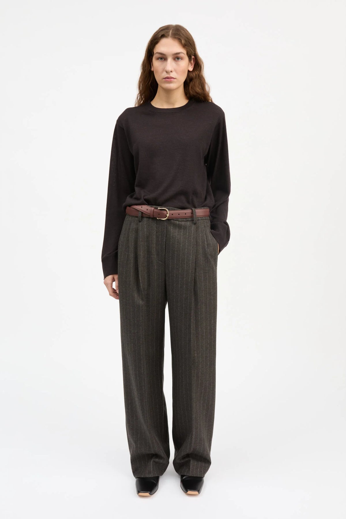 Skall Studio Harry Trousers in Brown/Black Pinstripe