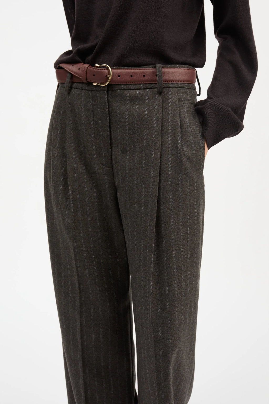 Skall Studio Harry Trousers in Brown/Black Pinstripe
