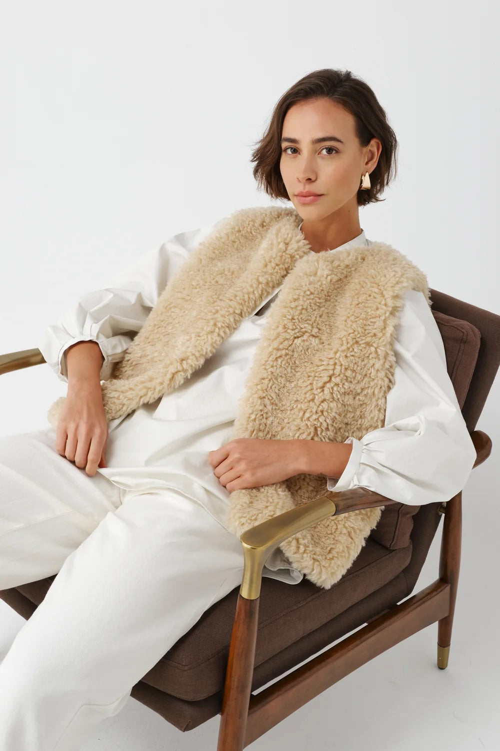 Helen Moore Faux Sheepskin Gilet in Cream