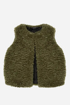 Helen Moore Faux Sheepskin Gilet in Forest Green