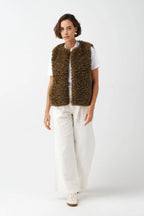 Helen Moore Faux Sheepskin Gilet in Forest Green