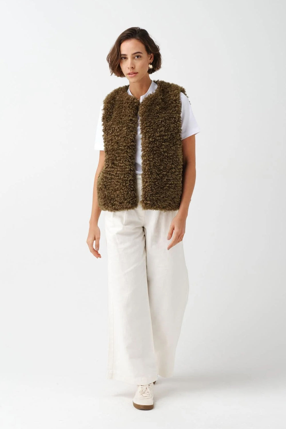 Helen Moore Faux Sheepskin Gilet in Forest Green