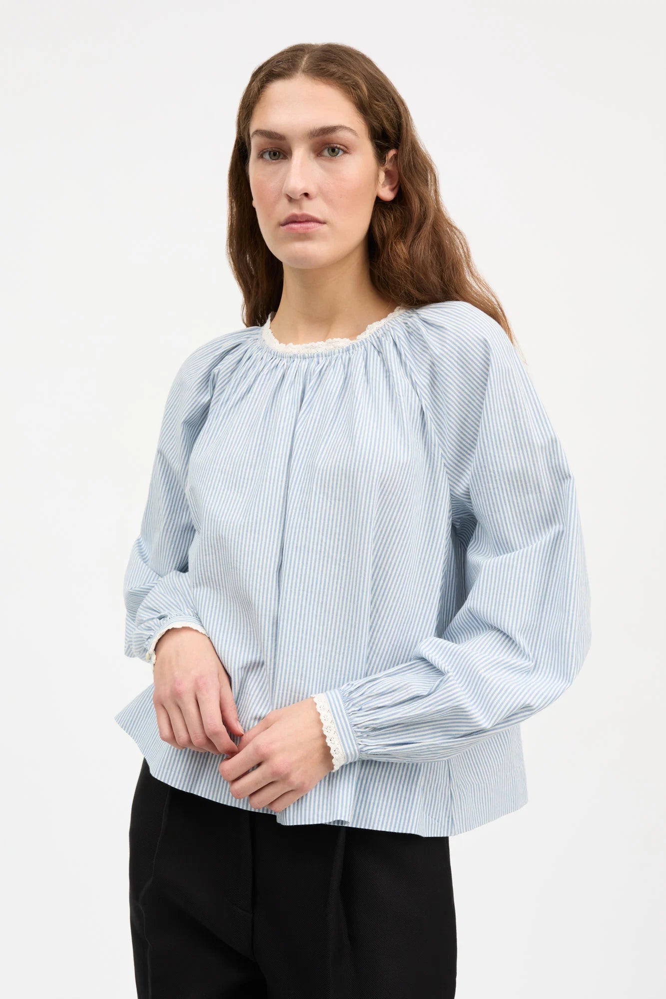 Skall Karlie Blouse in Light Blue/White