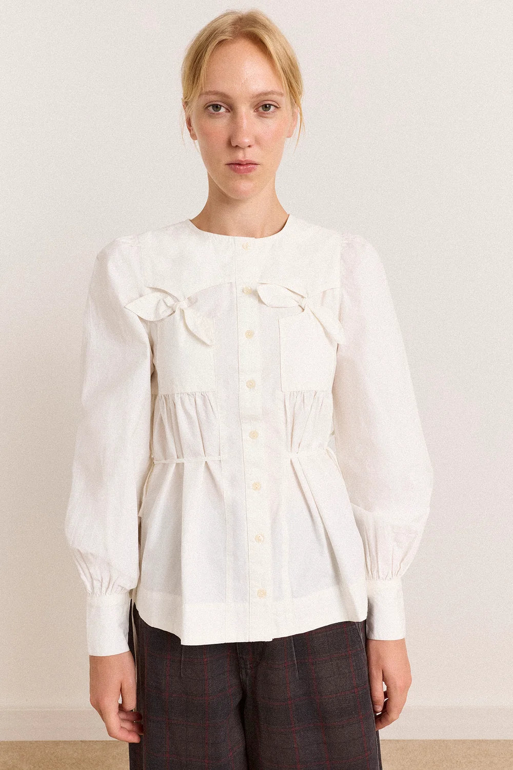 Damson Madder Lettie Bow Detail Blouse in White