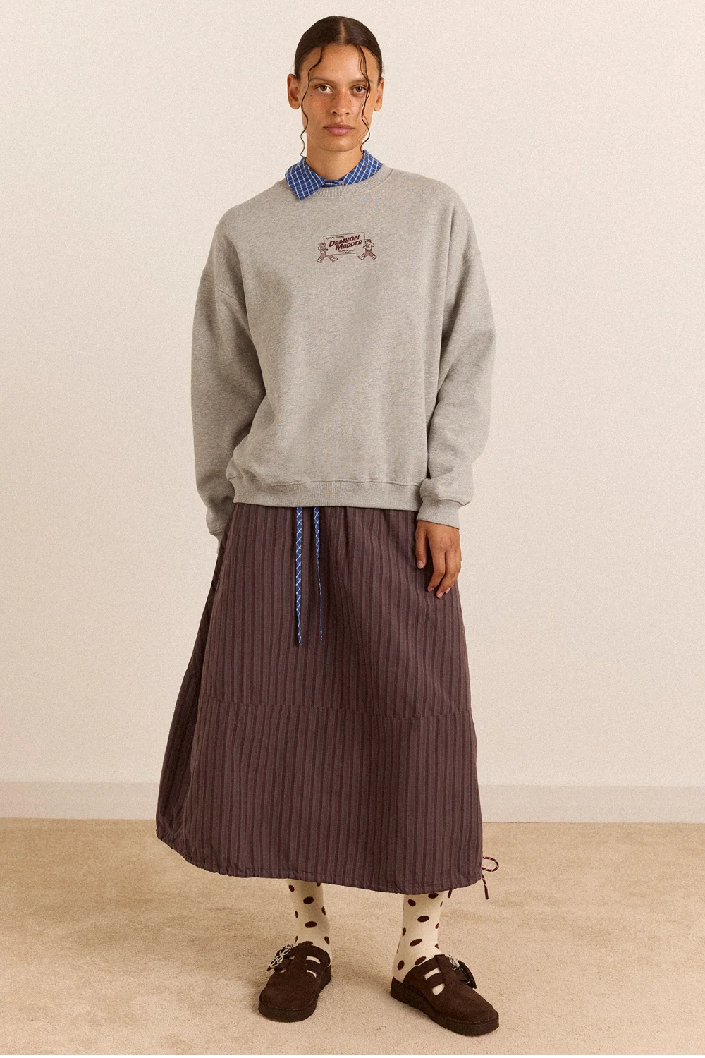 Damson Madder Local Fixers Graphic Sweat in Grey Marl