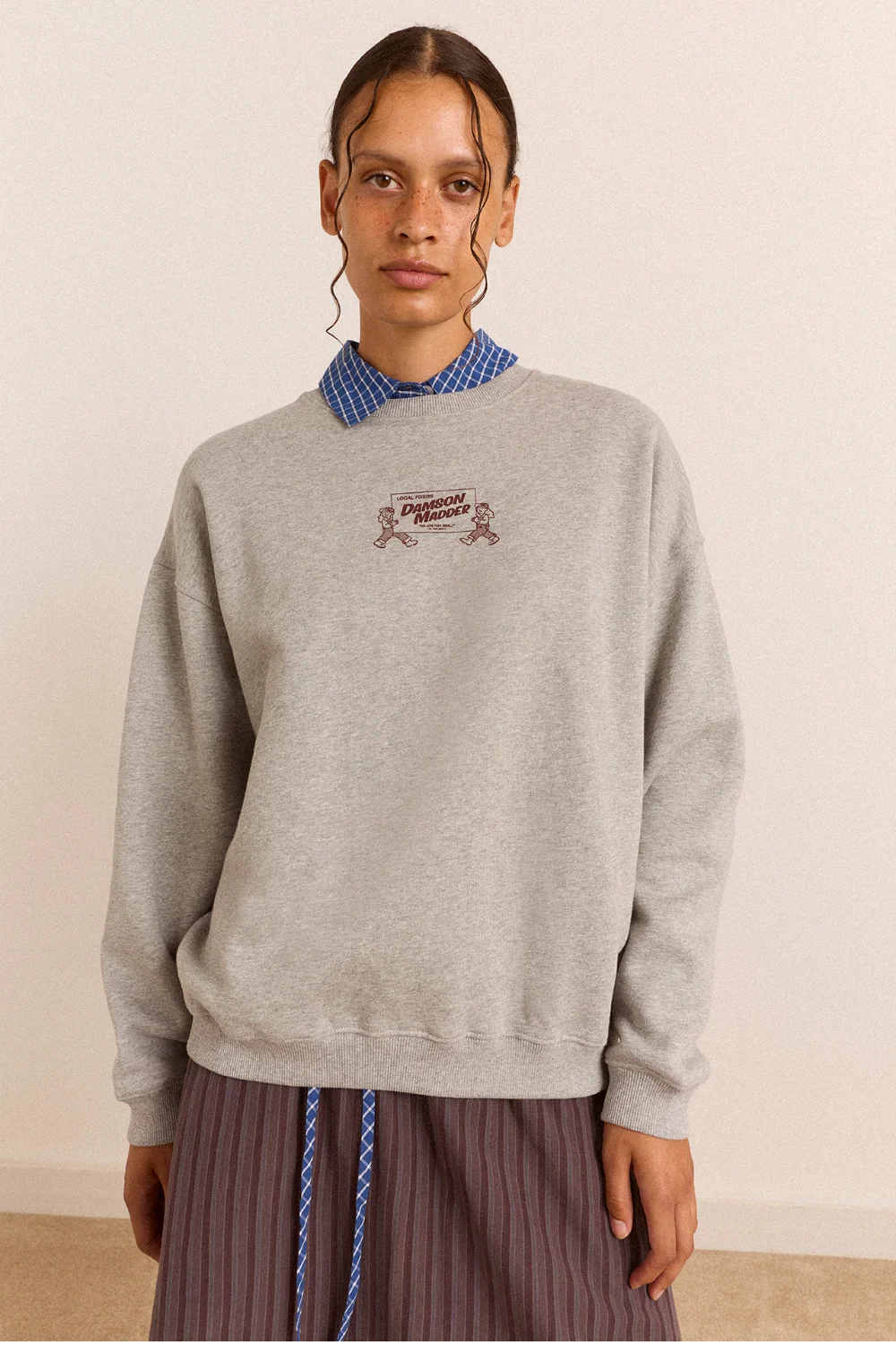 Damson Madder Local Fixers Graphic Sweat in Grey Marl