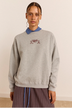 Damson Madder Local Fixers Graphic Sweat in Grey Marl
