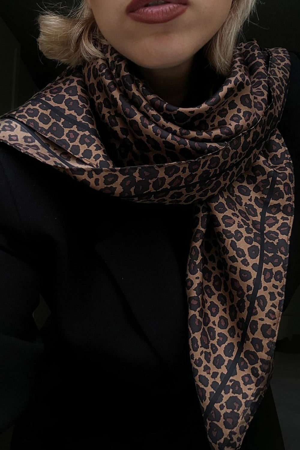 Lescarf Silk Leo Scarf in Black and Brown 80cm