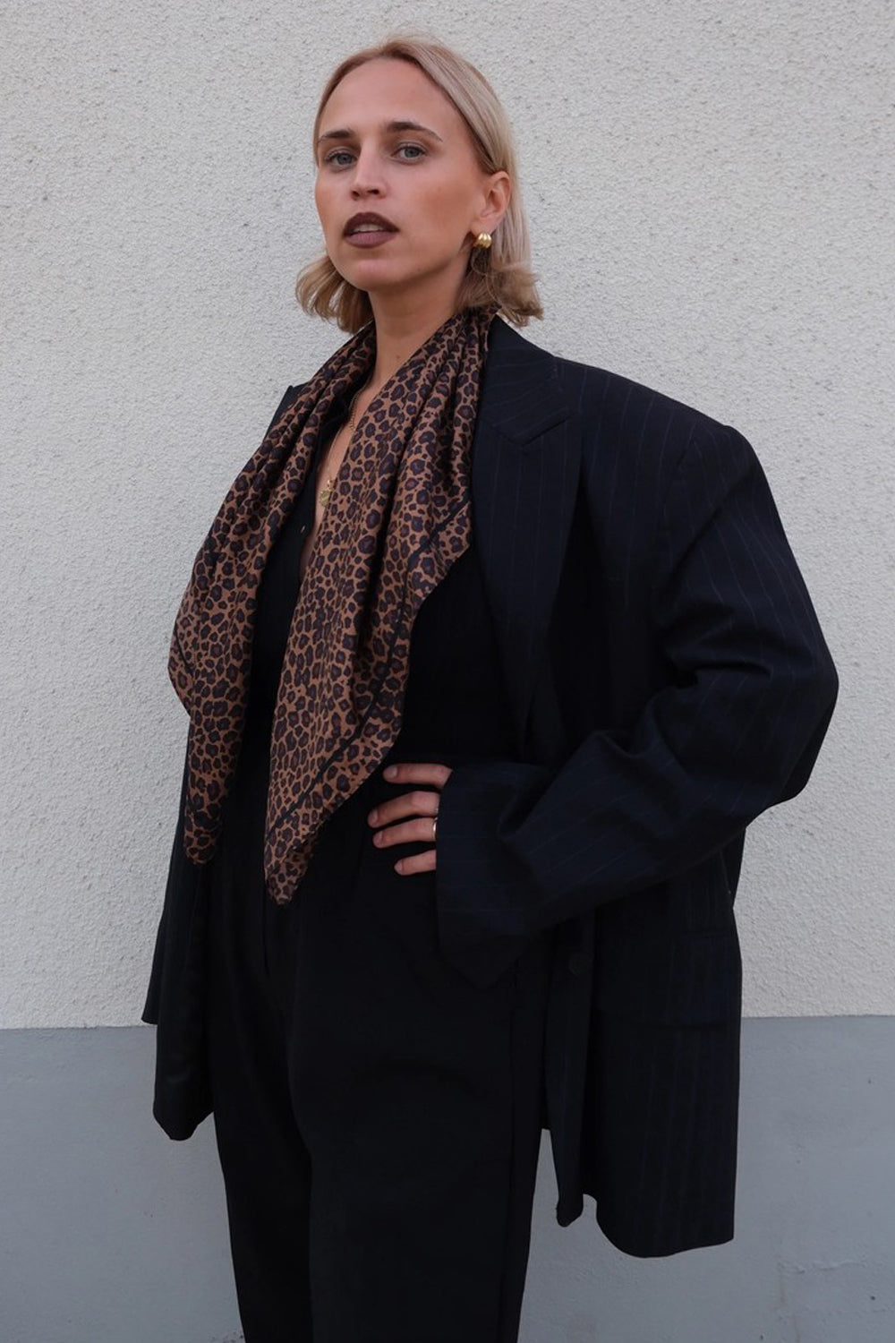 Lescarf Silk Leo Scarf in Black and Brown 80cm