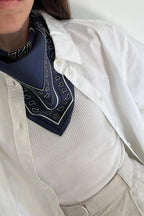 Lescarf Silk Paisley Scarf in Navy 50cm