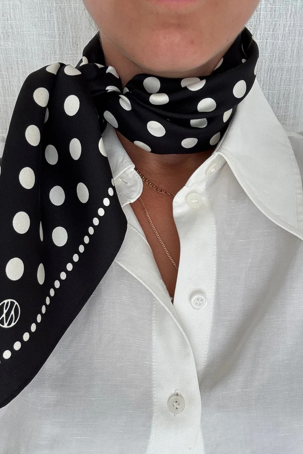 Lescarf Silk Polkadot Scarf in Black and White 65cm