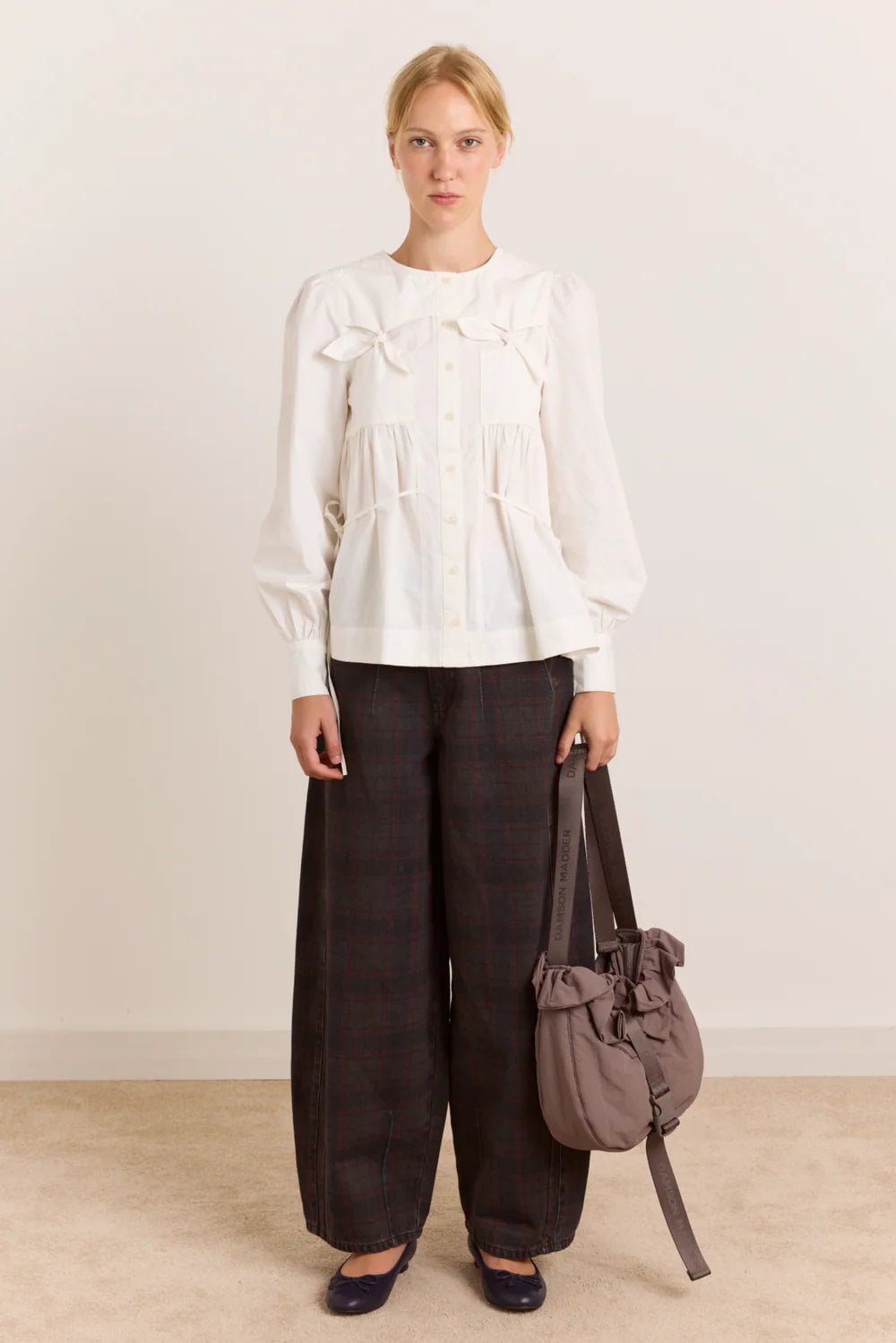 Damson Madder Lettie Bow Detail Blouse in White