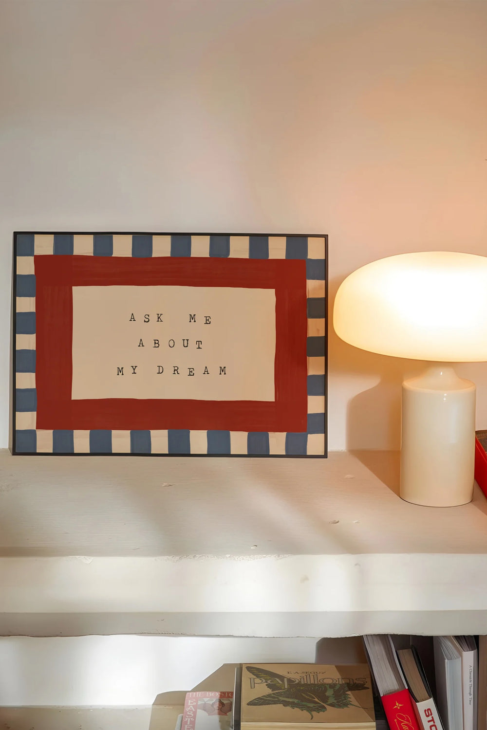 Lune Club Ask Me About My Dream A4 Poster in Blue & Red