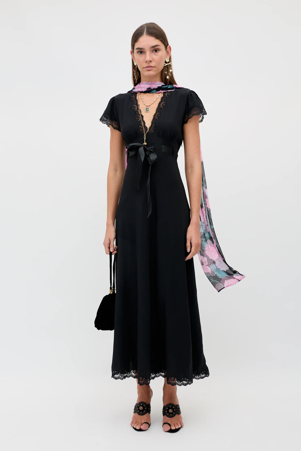 RIXO Marlice Silk Midi Dress in Black