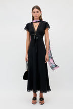 RIXO Marlice Silk Midi Dress in Black