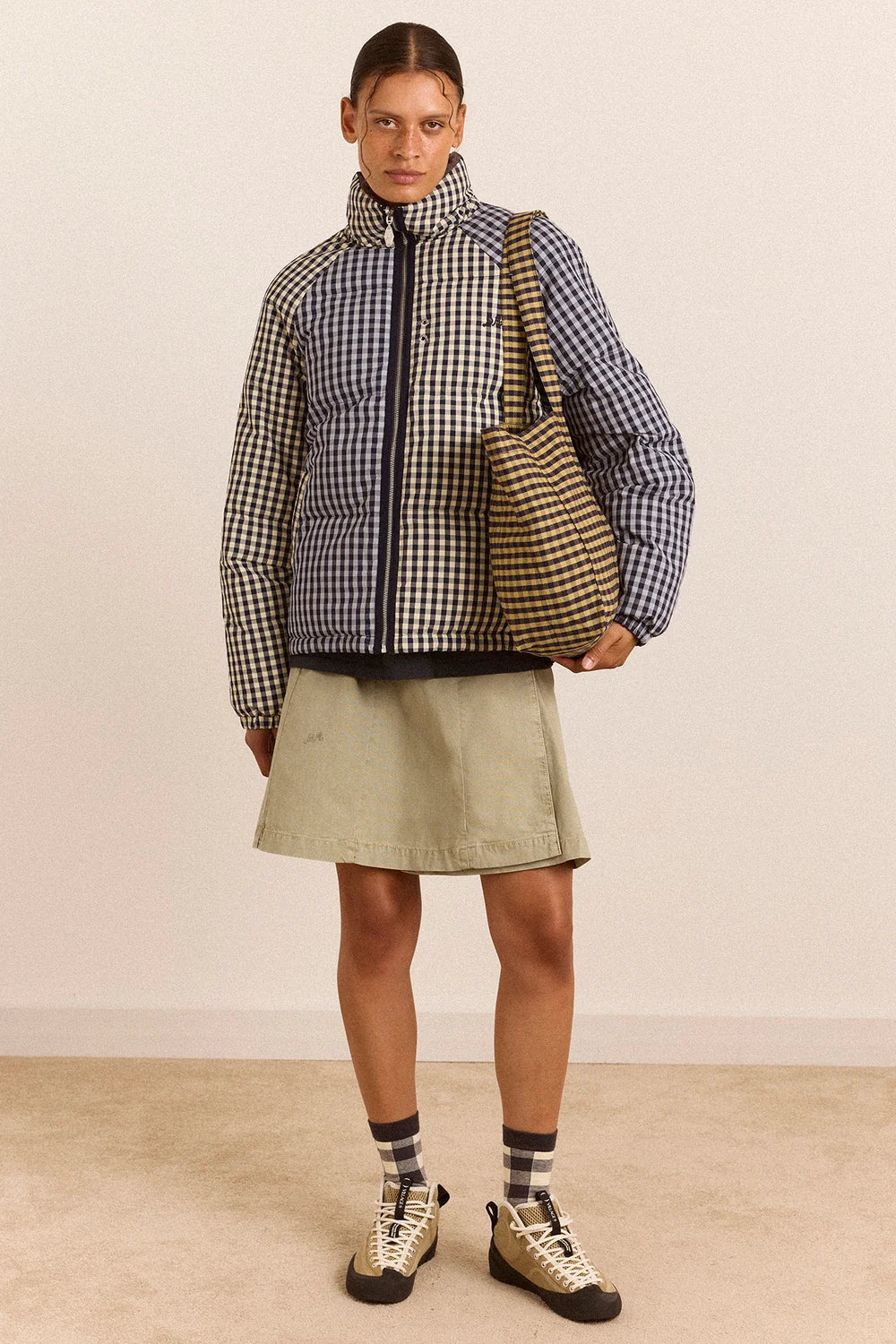 Damson Madder Reversible Opal Puffer in Mix Gingham