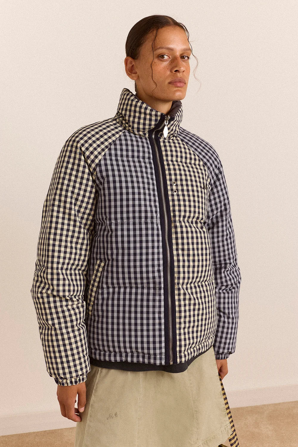 Damson Madder Reversible Opal Puffer in Mix Gingham