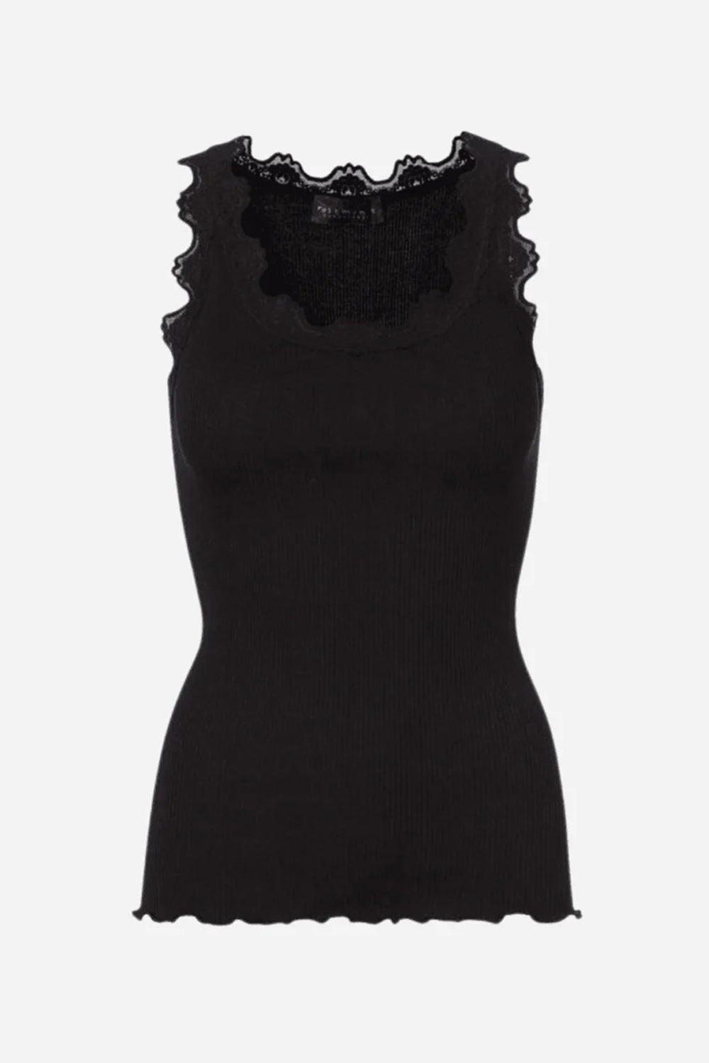 Rosemunde Babette Silk Short Sleeve U-Neck Lace Top in Black