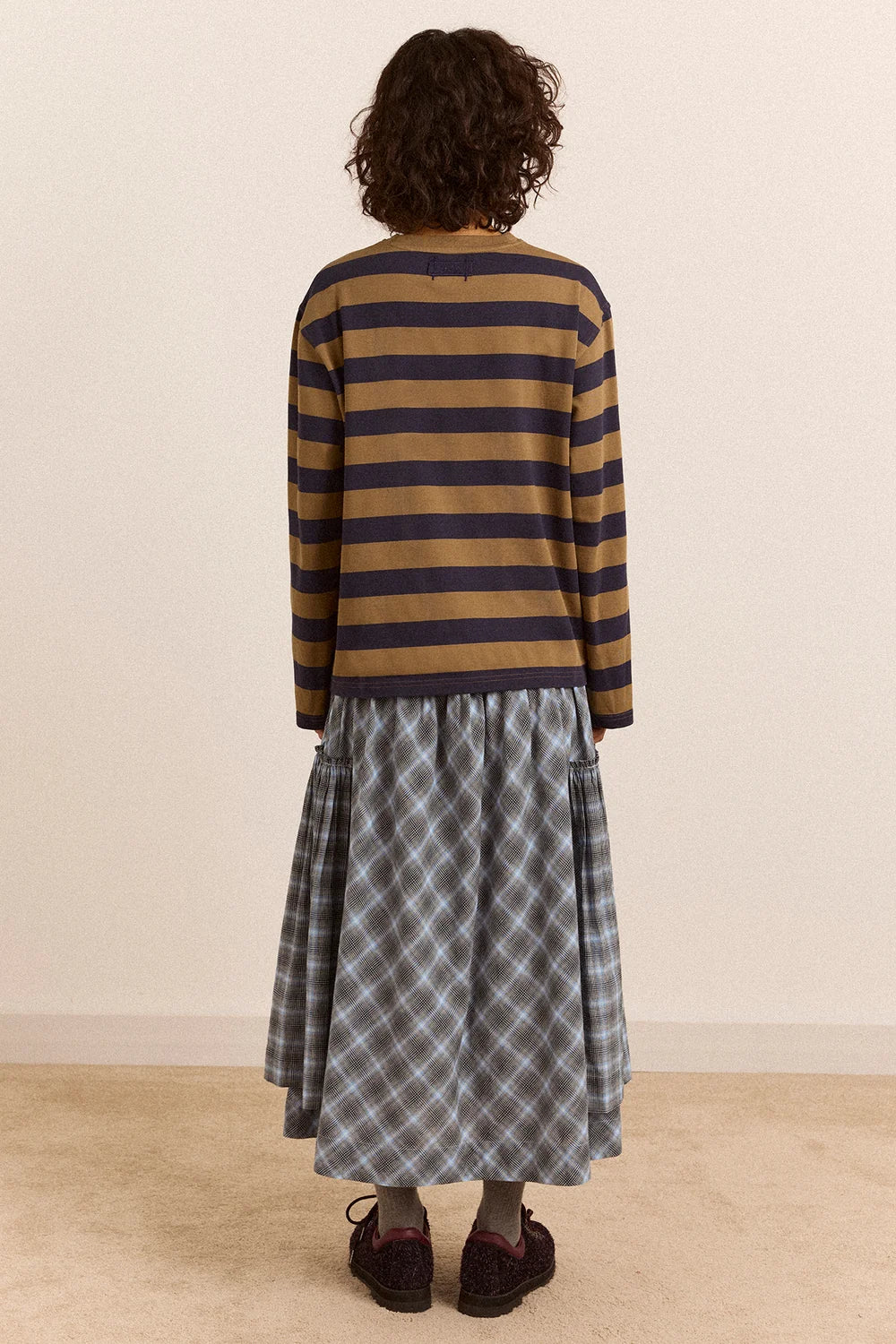 Damson Madder Scottie Long Sleeve Tee in Olive Stripe