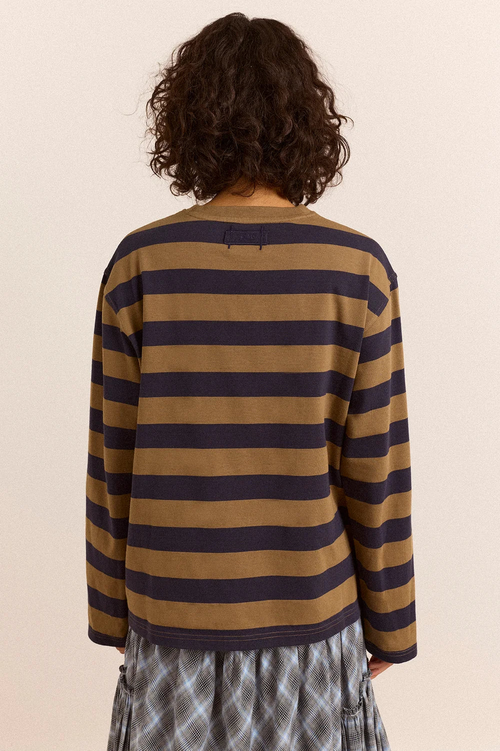 Damson Madder Scottie Long Sleeve Tee in Olive Stripe