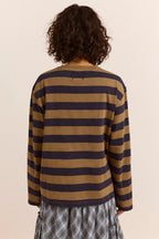 Damson Madder Scottie Long Sleeve Tee in Olive Stripe