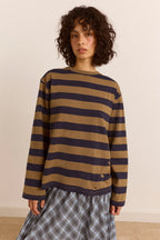 Damson Madder Scottie Long Sleeve Tee in Olive Stripe