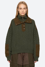 Sea NY Allen Cable Half Zip Double Layer Sweater in Green