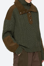 Sea NY Allen Cable Half Zip Double Layer Sweater in Green