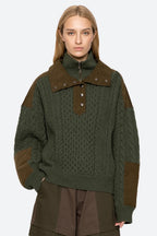 Sea NY Allen Cable Half Zip Double Layer Sweater in Green