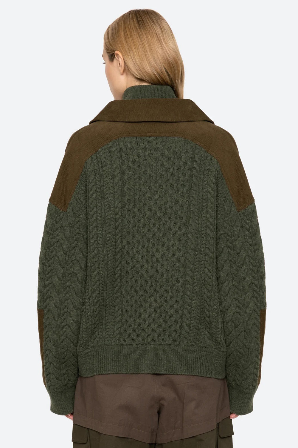 Sea NY Allen Cable Half Zip Double Layer Sweater in Green
