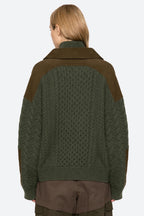 Sea NY Allen Cable Half Zip Double Layer Sweater in Green