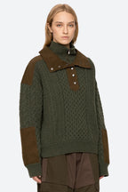 Sea NY Allen Cable Half Zip Double Layer Sweater in Green