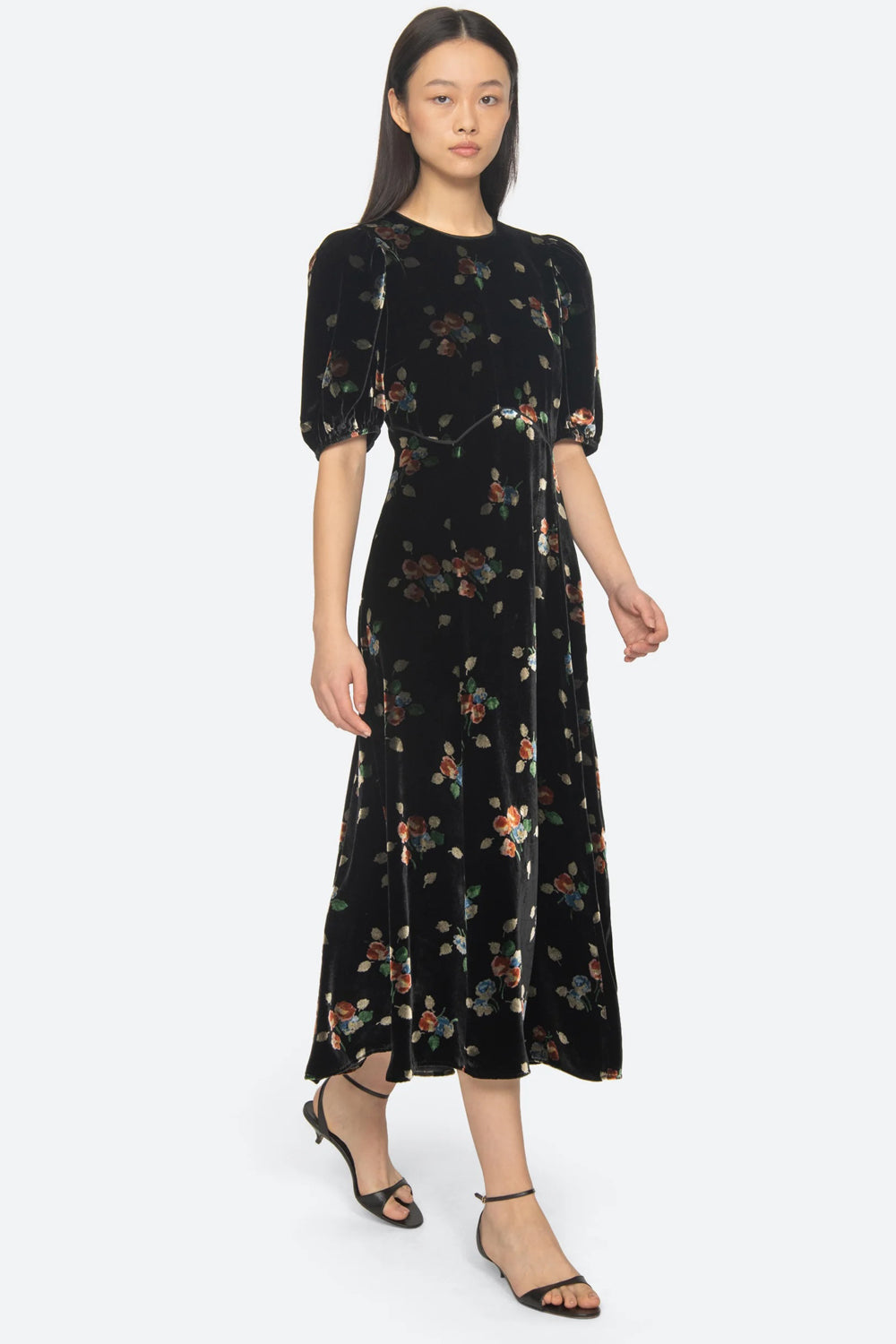 Sea NY Leda Velvet Puff Sleeve Dress in Black