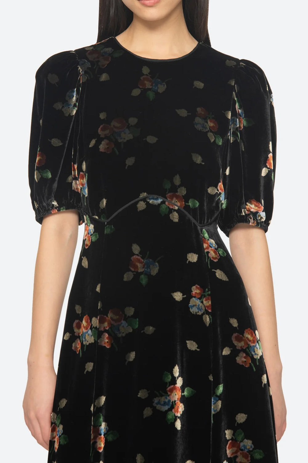 Sea NY Leda Velvet Puff Sleeve Dress in Black