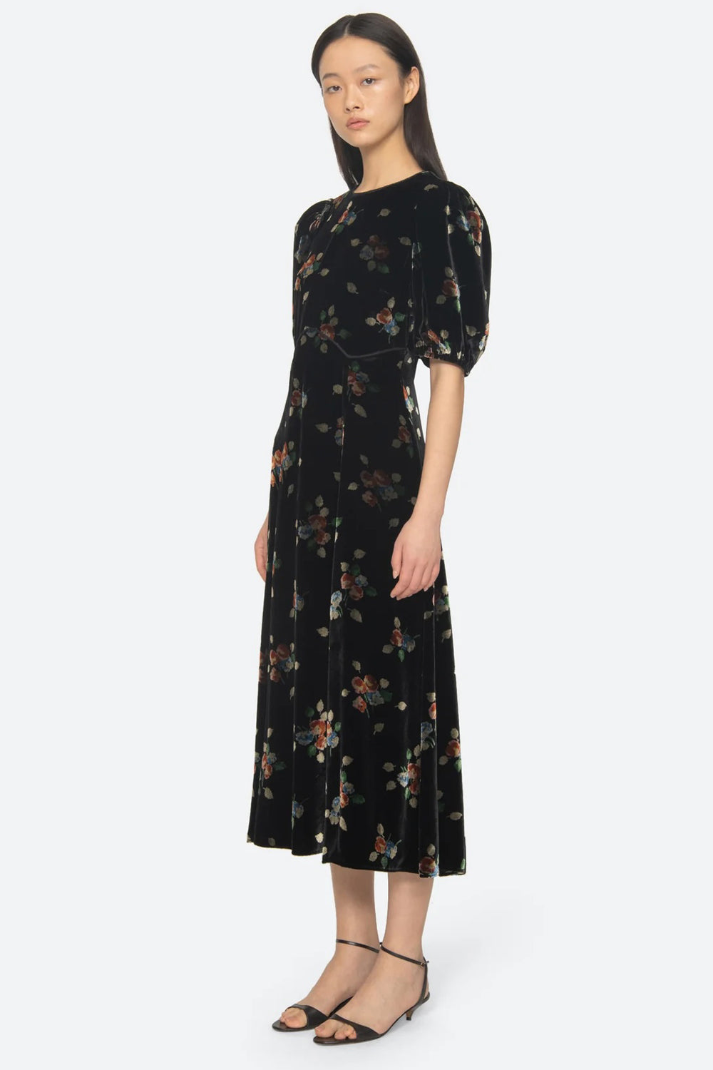 Sea NY Leda Velvet Puff Sleeve Dress in Black