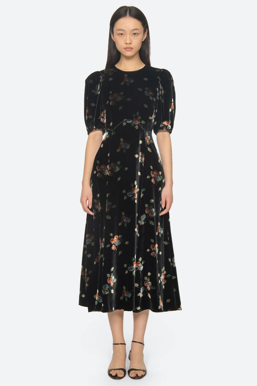 Sea NY Leda Velvet Puff Sleeve Dress in Black