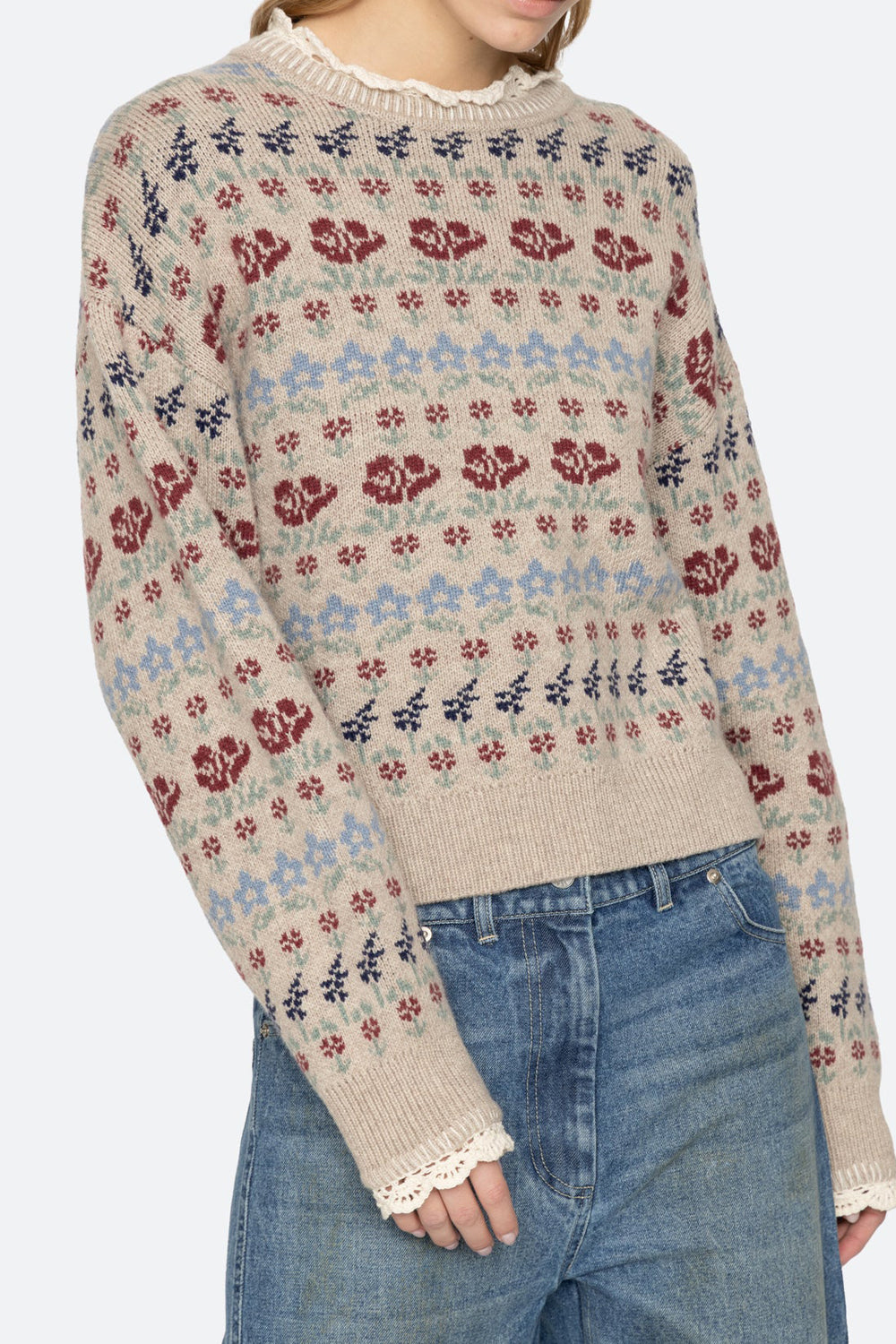 Sea NY Preston Knit Crew Neck Sweater in Cream